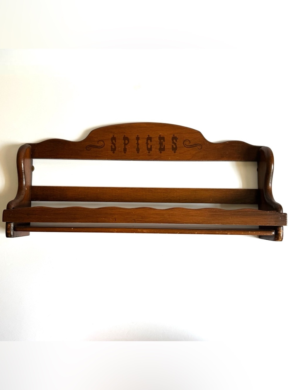 Vtg Wood Spice Rack Wall Shelf 70s Colonial Kitchen Cottagecore Country Decor